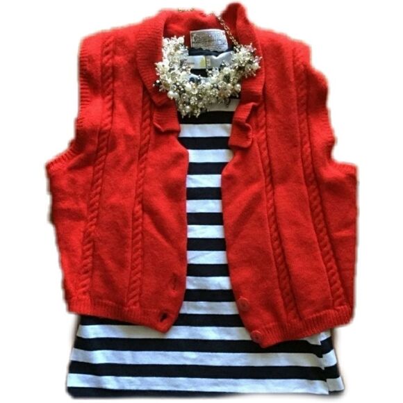 100% virgin Wool vintage cropped sweater vest American red cropped 70s sleeveles - Picture 2 of 8